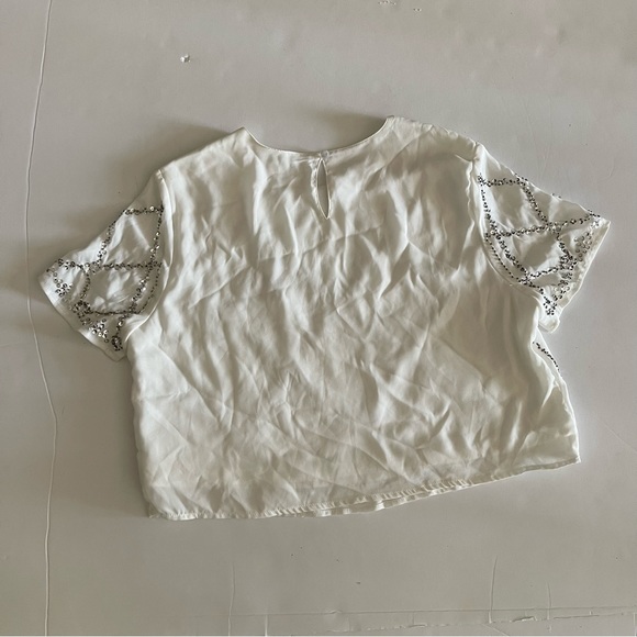White and Silver Sequin Embellished Cropped Top - Picture 5 of 5